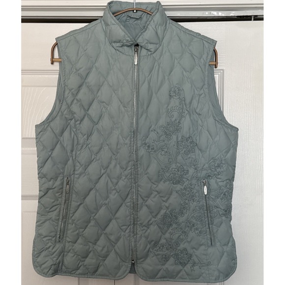 Eddie Bauer Jackets & Blazers - Vintage Goose Down Puffer Vest Eddie Bauer Size M Green Embroidered Floral Retro